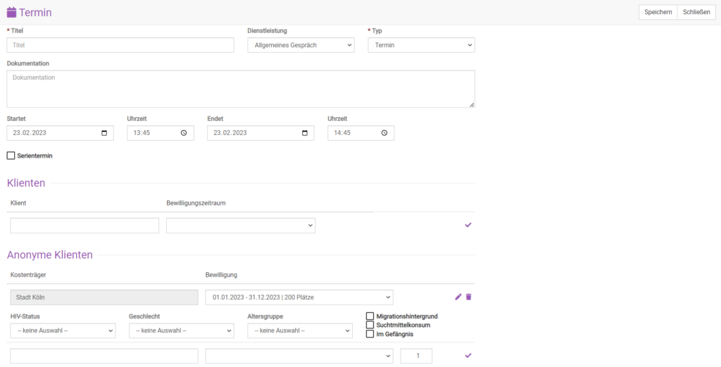 Anonyme Termine mit anonymen Klient:innen in somedo erfassen
