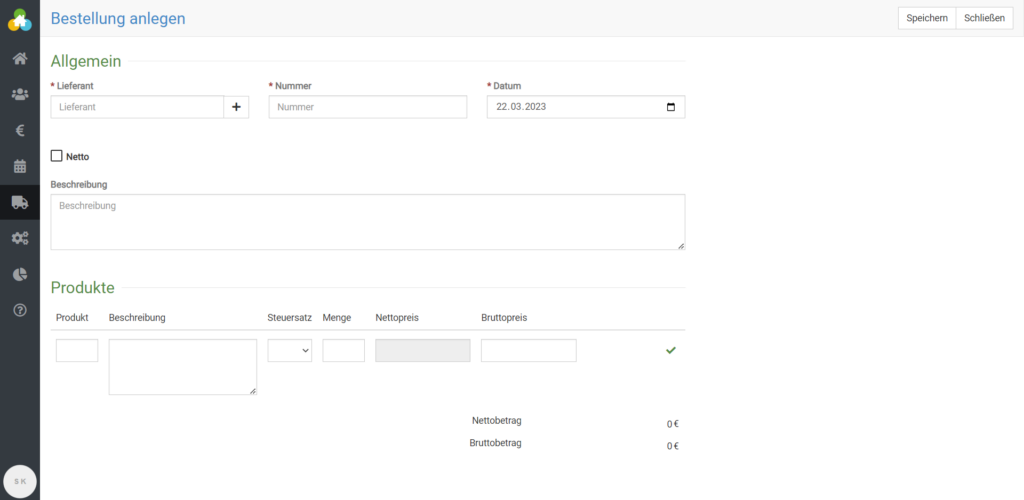 Eine Bestellung anlegen in der Warenwirtschaft von somedo