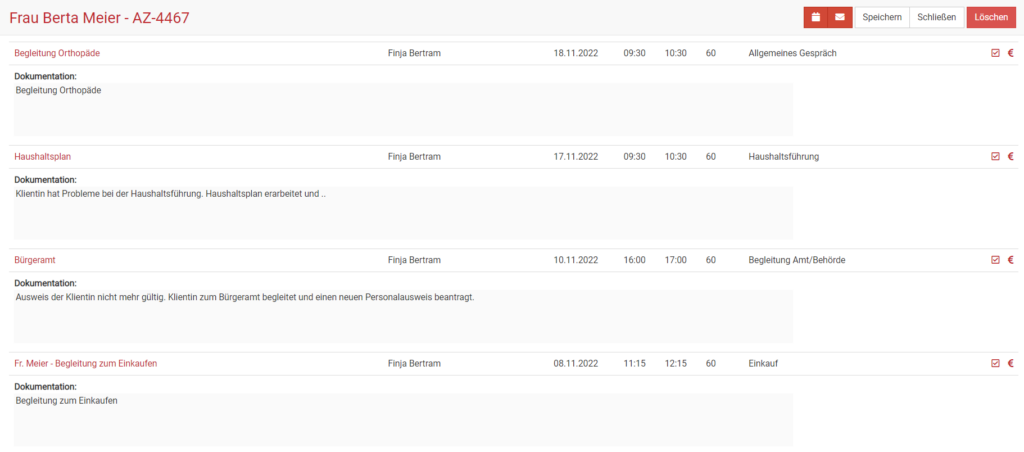 Dokumentationsverlauf via Dienstleistungen anzeigen lassen in somedo