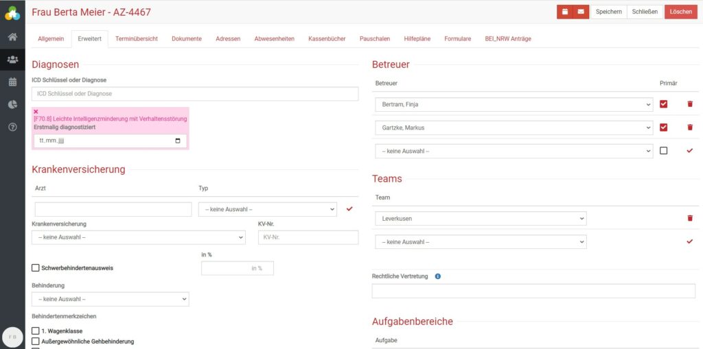 Erweiterte Informationen in der digitalen Klient:innenakte in somedo